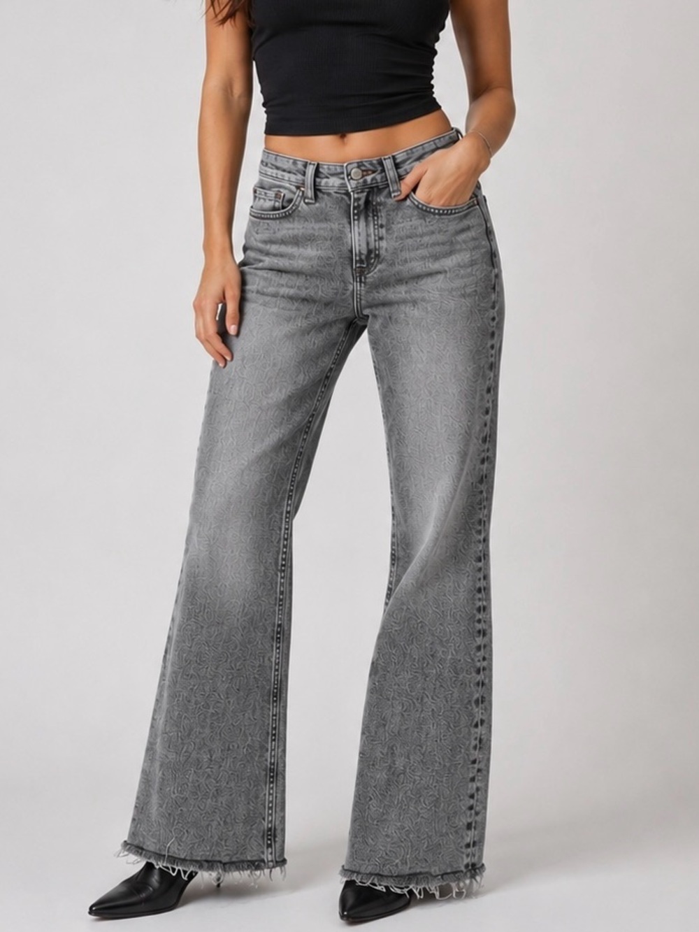 rag & bone Gray Wide Leg High-Rise Jeans